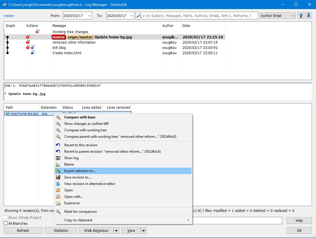 TortoiseGit Export Selection To...
