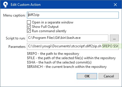 SourceTree Custom Action Run Bash Script