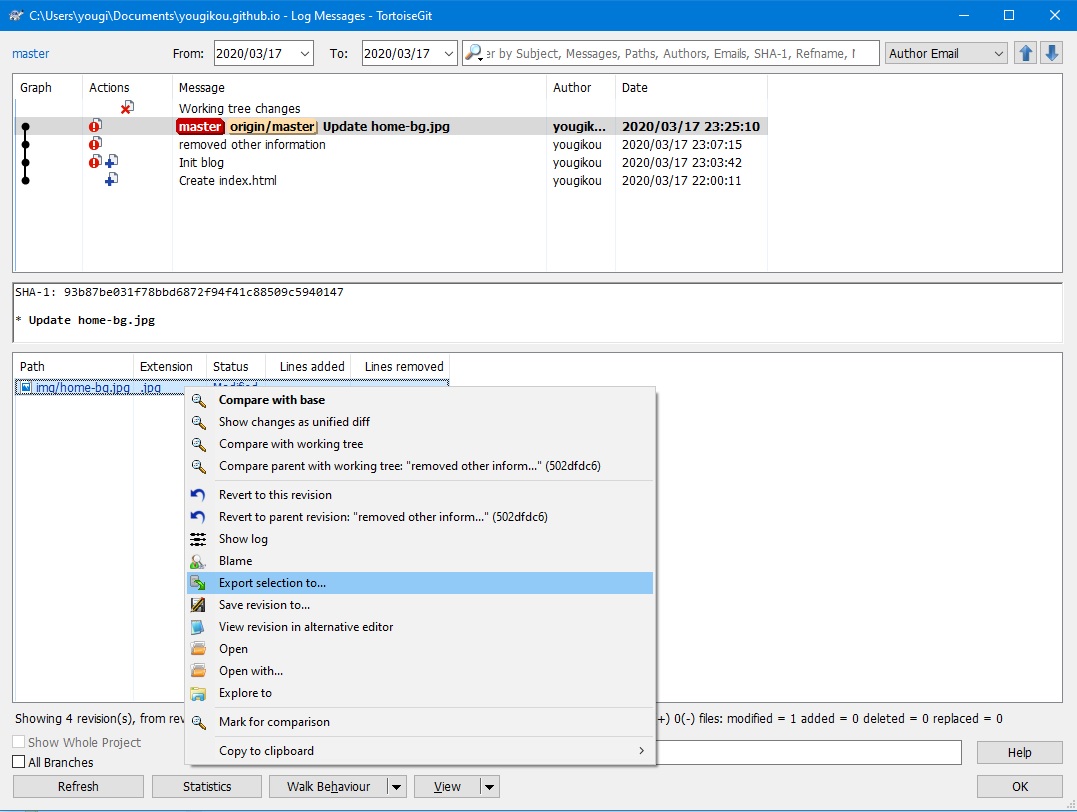 TortoiseGit Export Selection To…